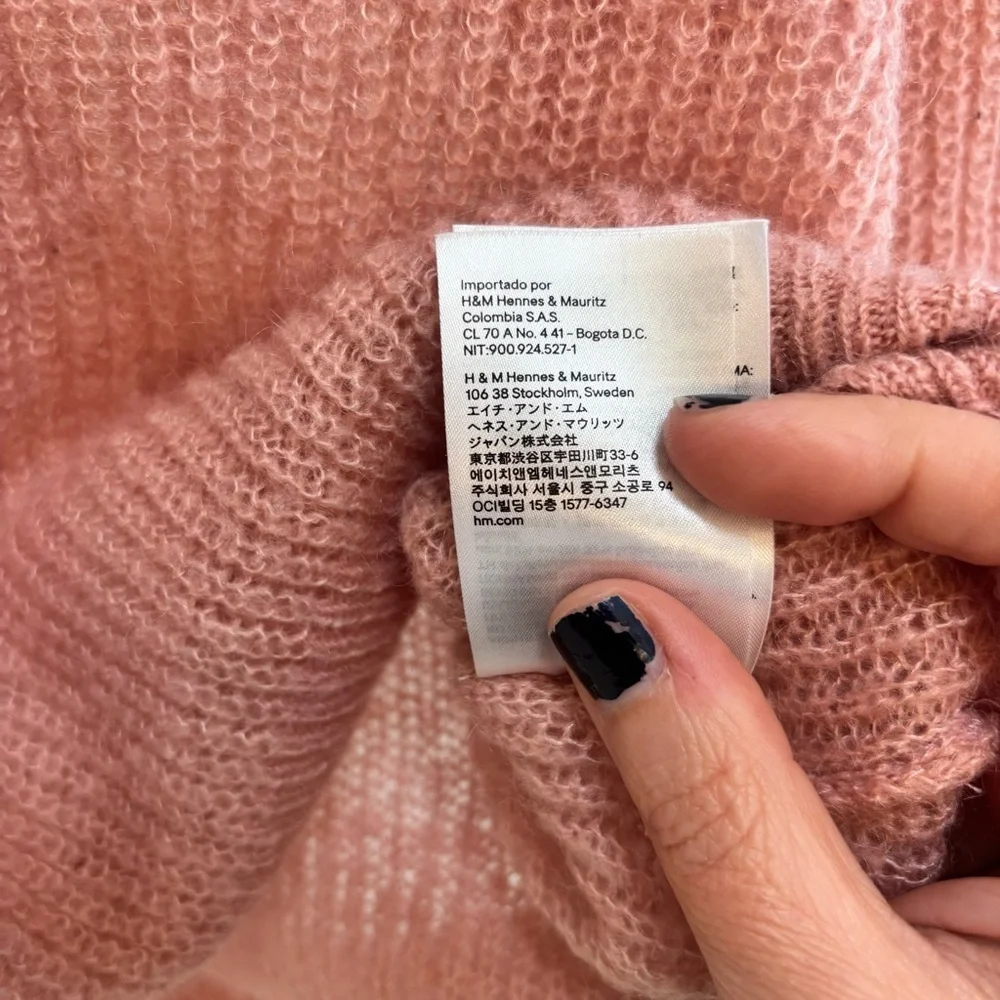 Y2K Cottagecore Pink Sweater Size XS Open Knit Long V Neck Oversized Semi Sheer